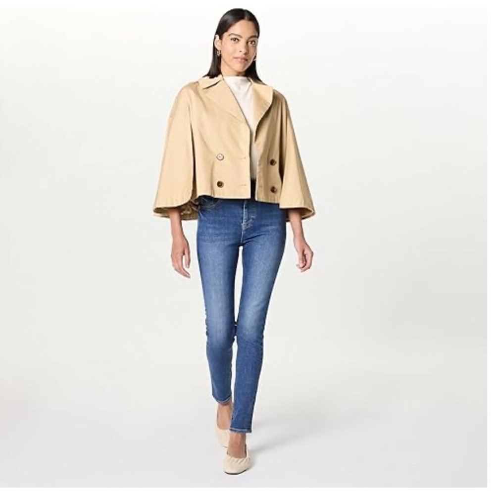 Cropped Beige Trench Cape Coat — Classic Short Silhouette
